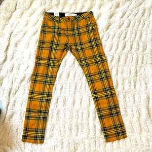 Brand New Topman Mustard (Blue) Plaid Print Skinny Stretch Pants